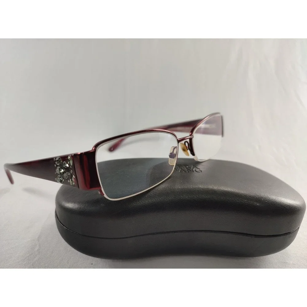 Vera Wang Ronce BU Burgundy Crystal Embellished Eyeglass Frames 54-16-137 + Case